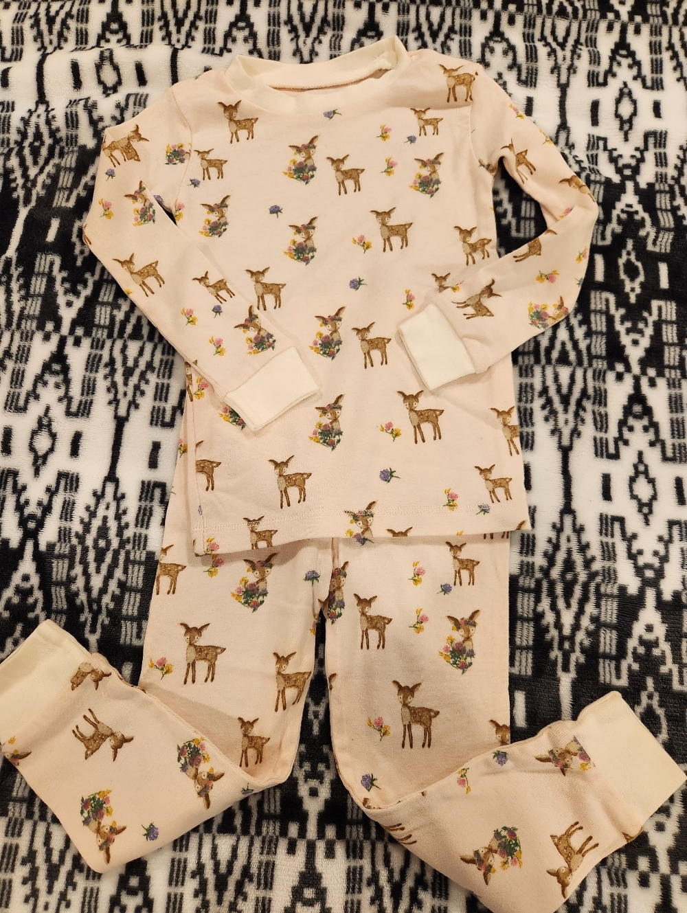 Burt's Bees Cream Pink Deer & Floral Pajamas, Size 2T